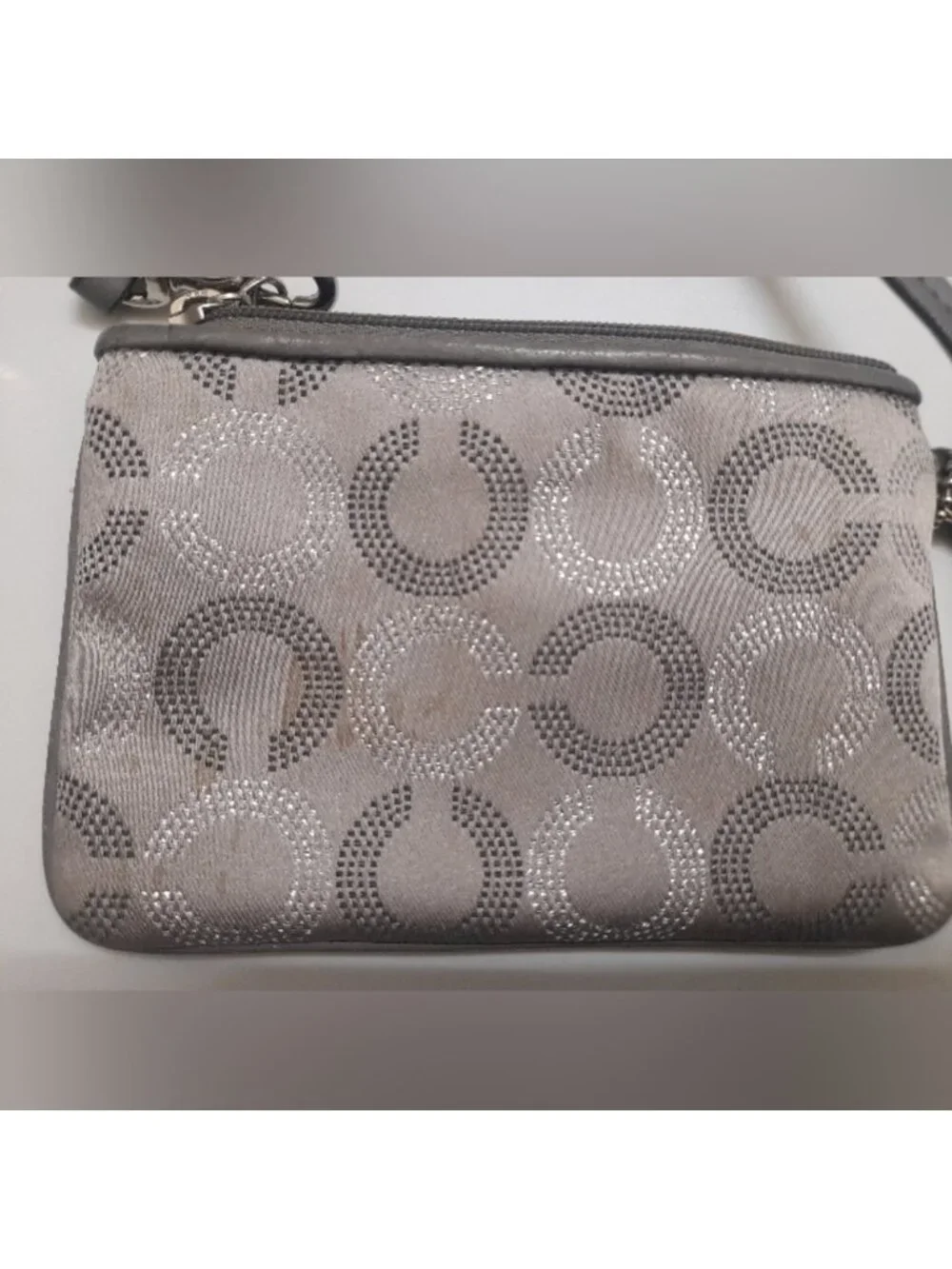 Coach Silver and Gray Signature C Y2K Wristlet